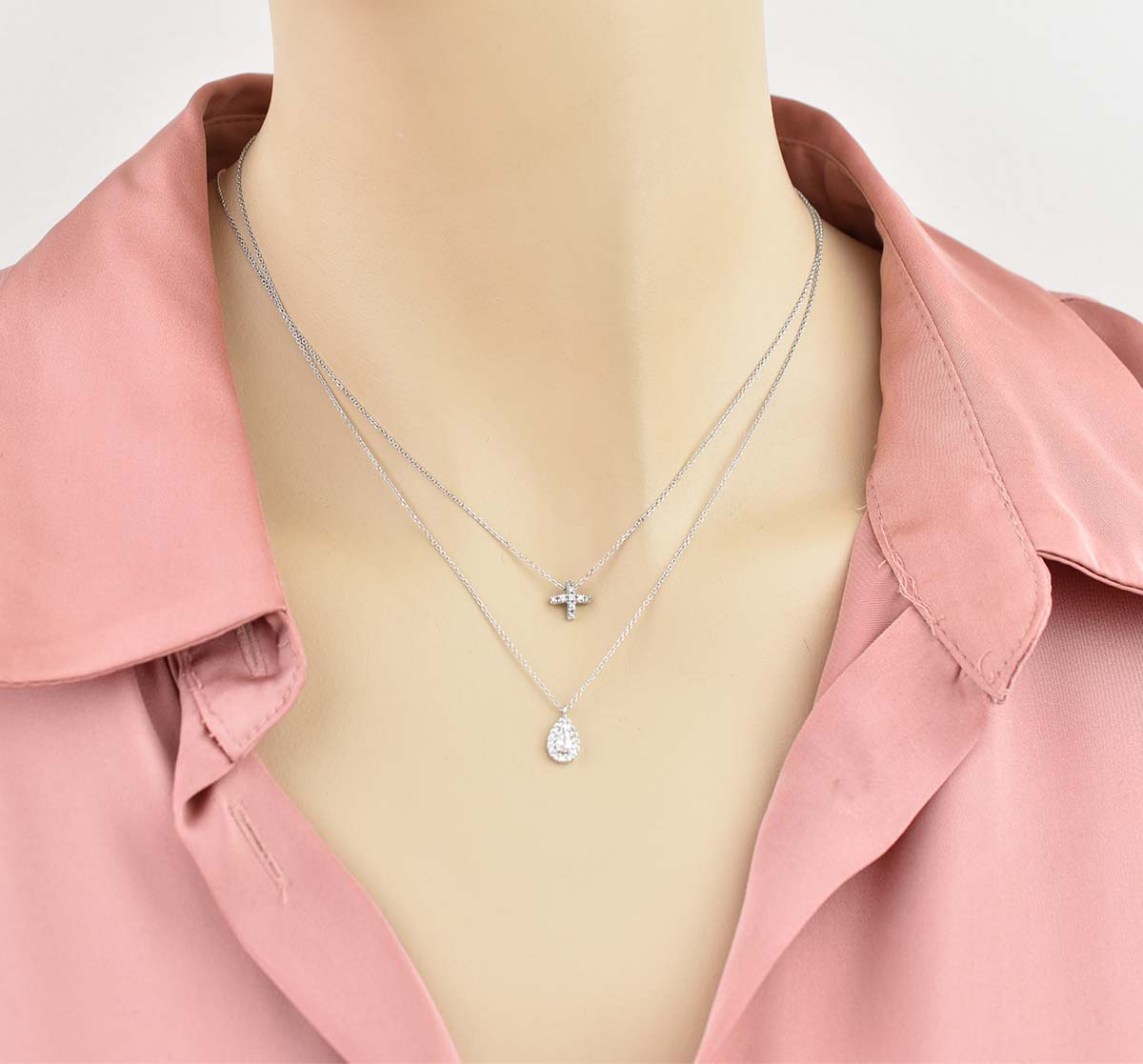 Λευκόχρυσος σταυρός Κ14 με αλυσίδα και ζιργκόν